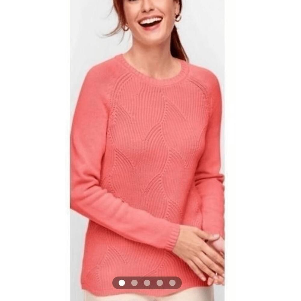 Talbots Medium Pointelle Raglan Sweater Salmon Rose knit
